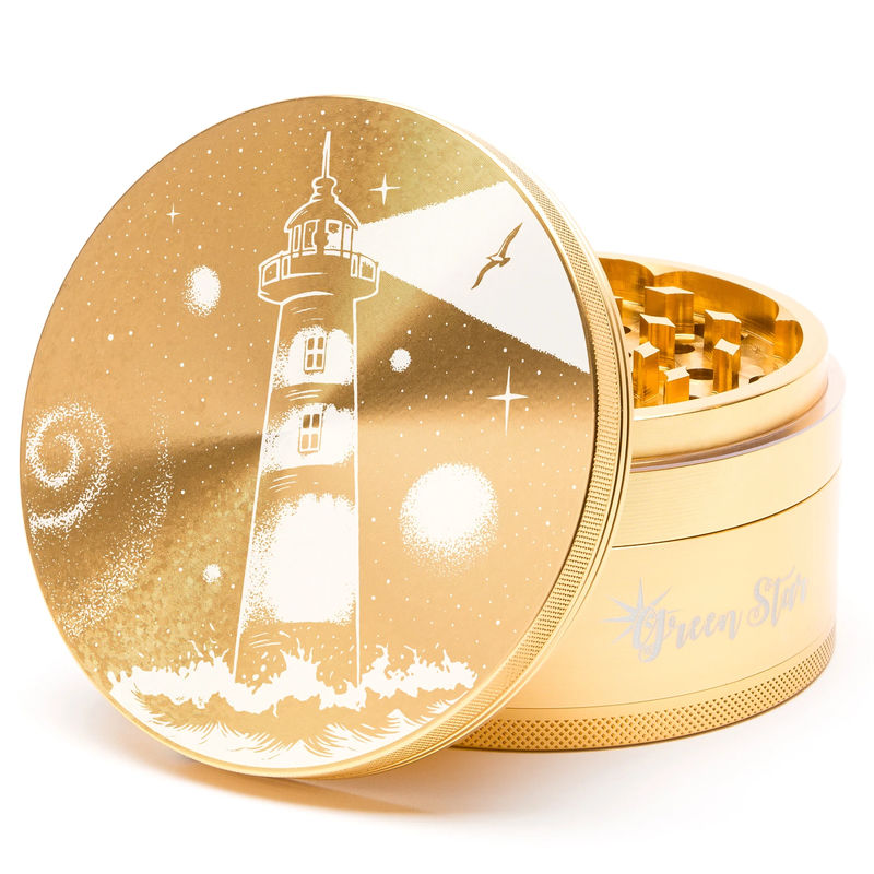 Green Star Scenic Large 4-Piece Grinder - Style:Lighthouse - Color:Gold