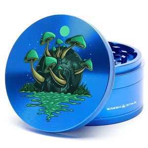 Green Star Scenic Large 4-Piece Grinder - Style:Skull Mushrooms - Color:Blue