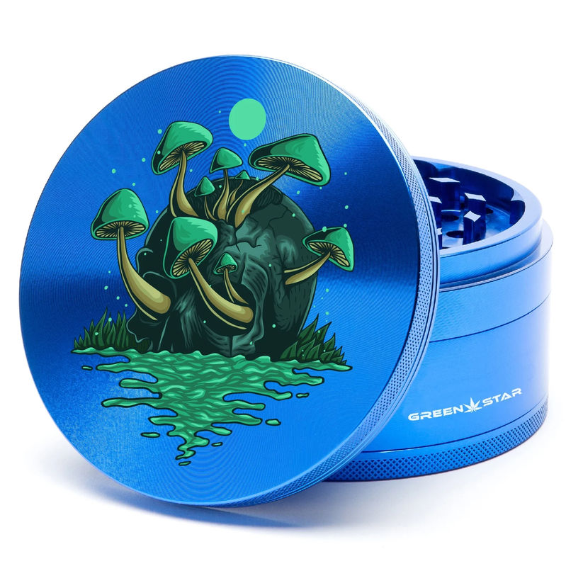 Green Star Scenic Large 4-Piece Grinder - Style:Skull Mushrooms - Color:Blue