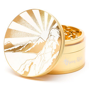 Green Star Scenic Large 4-Piece Grinder - Style:Rising Sun Mountain - Color:Gold