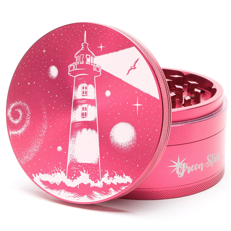 Green Star Scenic Large 4-Piece Grinder - Style:Lighthouse - Color:Red