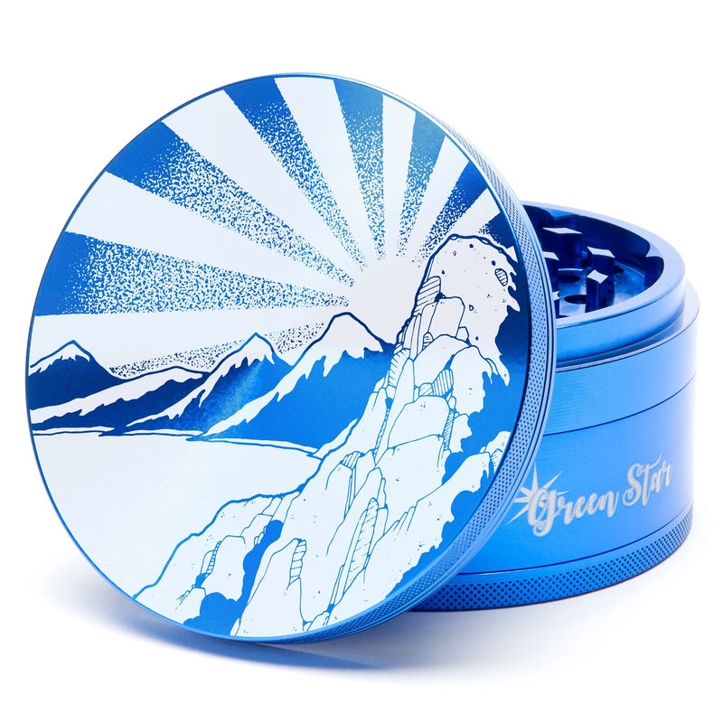 Green Star Scenic Large 4-Piece Grinder - Style:Rising Sun Mountain - Color:Blue