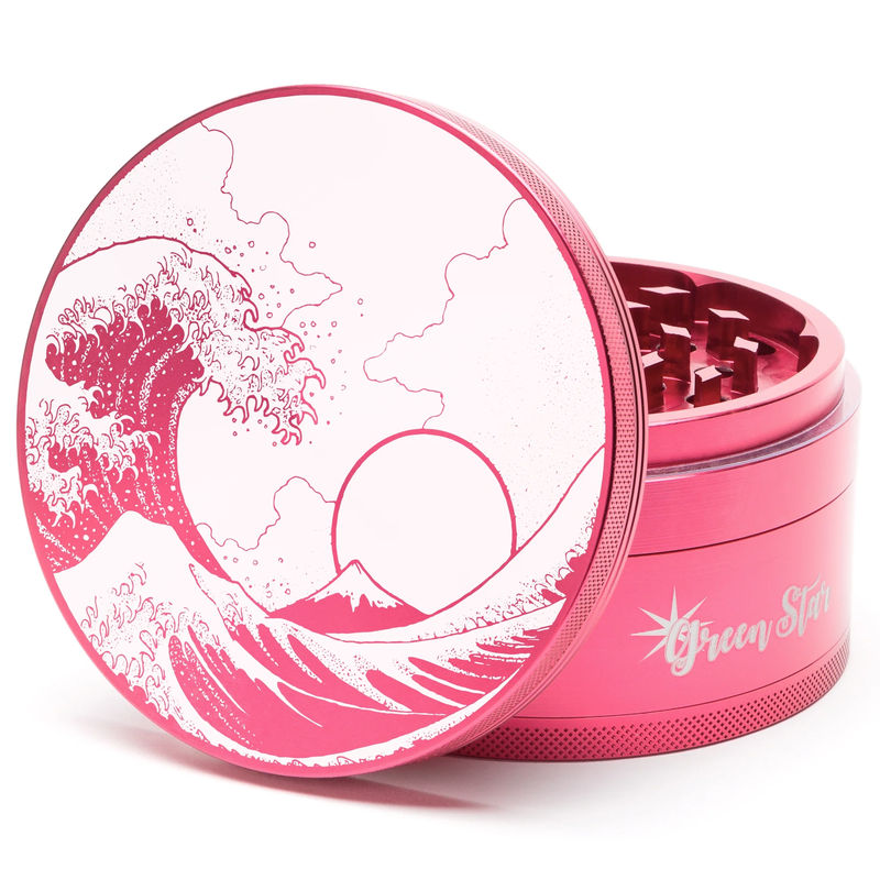 Green Star Scenic Large 4-Piece Grinder - Style:Wave - Color:Red