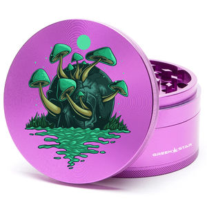 Green Star Scenic Large 4-Piece Grinder - Style:Skull Mushrooms - Color:Purple
