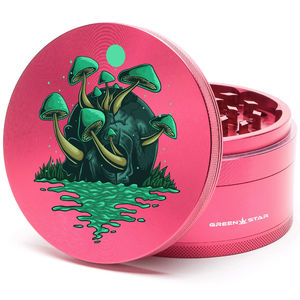 Green Star Scenic Large 4-Piece Grinder - Style:Skull Mushrooms - Color:Red