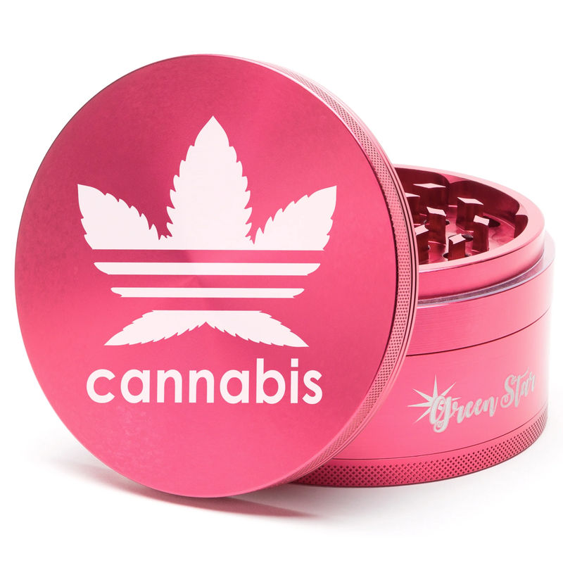 Green Star Novelty Large 4-Piece Grinder - Style:Cannabis - Color:Red