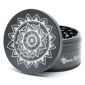 Green Star Novelty Large 4-Piece Grinder - Style:Mandala - Color:Black