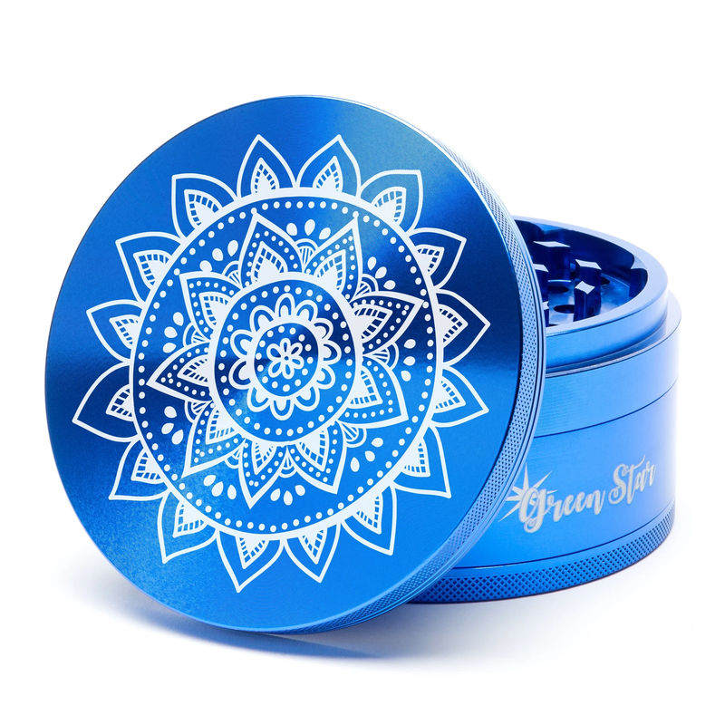Green Star Novelty Large 4-Piece Grinder - Style:Mandala - Color:Blue