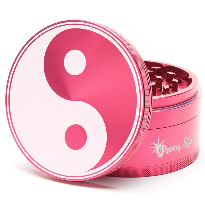 Green Star Novelty Large 4-Piece Grinder - Style:Yin Yang - Color:Red