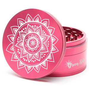 Green Star Novelty Large 4-Piece Grinder - Style:Mandala - Color:Red