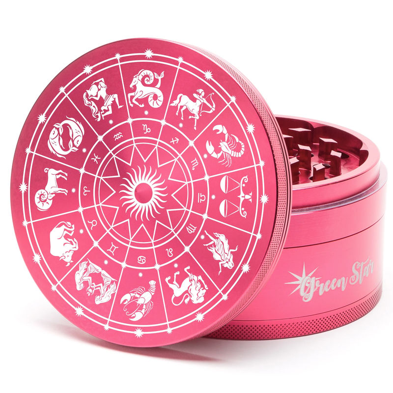 Green Star Novelty Large 4-Piece Grinder - Style:Horoscope - Color:Red