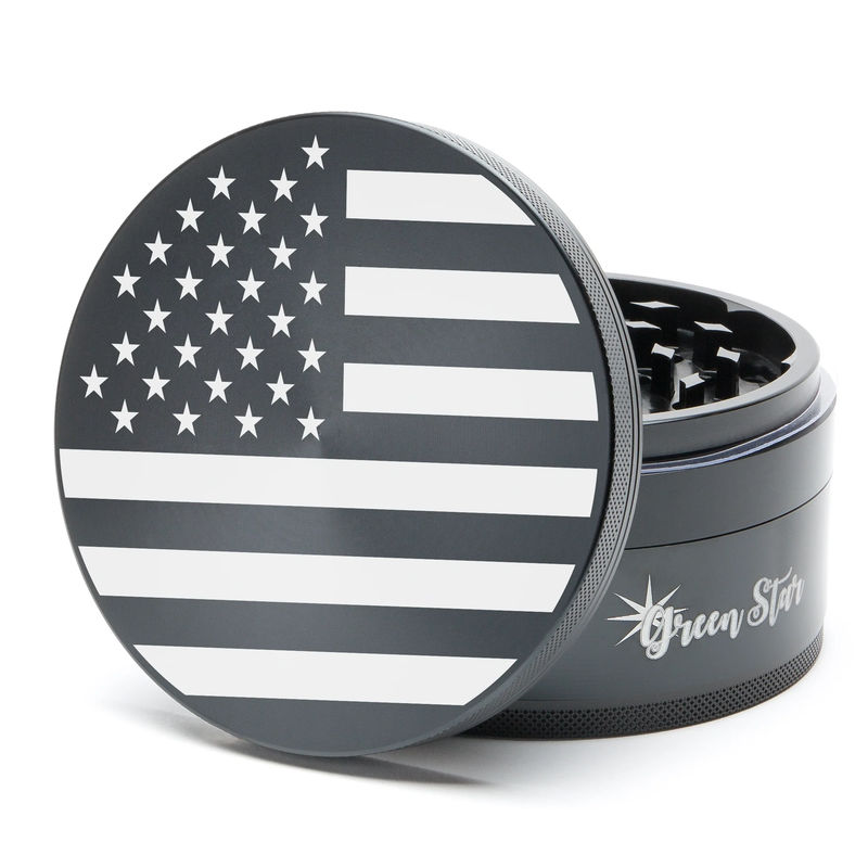 Green Star Novelty Large 4-Piece Grinder - Style:American Flag - Color:Black