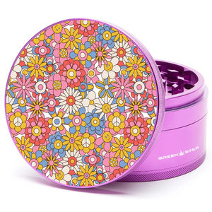 Green Star Novelty Large 4-Piece Grinder - Style:Flowers - Color:Purple