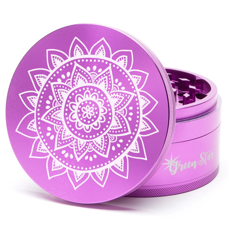 Green Star Novelty Large 4-Piece Grinder - Style:Mandala - Color:Purple