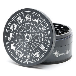 Green Star Novelty Large 4-Piece Grinder - Style:Horoscope - Color:Black