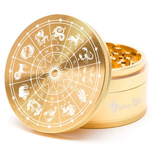 Green Star Novelty Large 4-Piece Grinder - Style:Horoscope - Color:Gold
