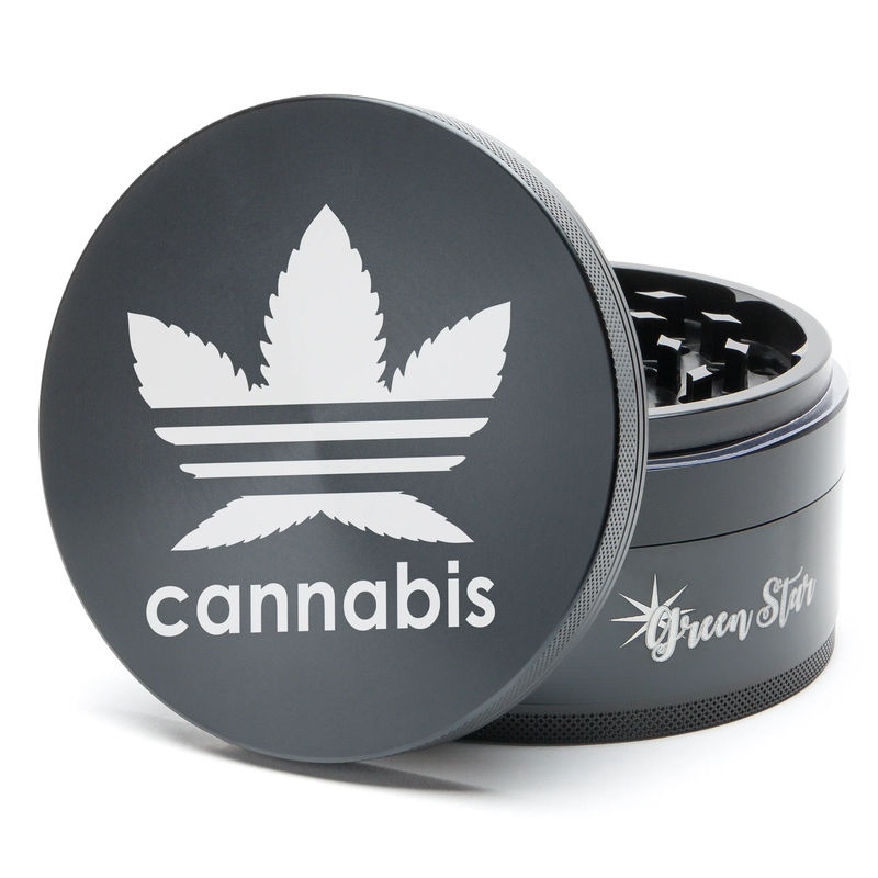 Green Star Novelty Large 4-Piece Grinder - Style:Cannabis - Color:Black