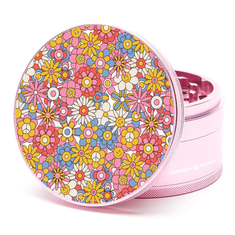 Green Star Novelty Large 4-Piece Grinder - Style:Flowers - Color:Pink