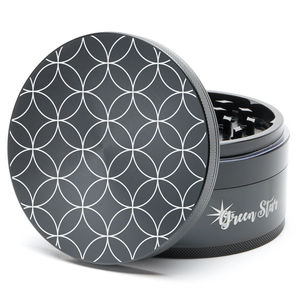 Green Star Novelty Large 4-Piece Grinder - Style:Circles - Color:Black