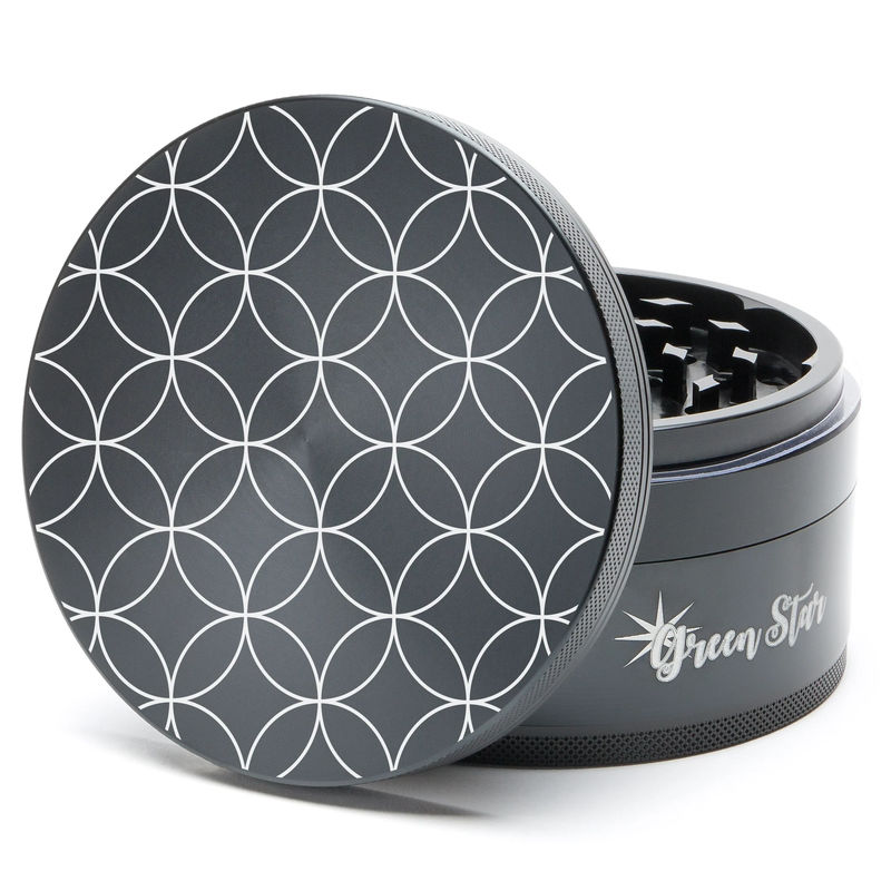 Green Star Novelty Large 4-Piece Grinder - Style:Circles - Color:Black