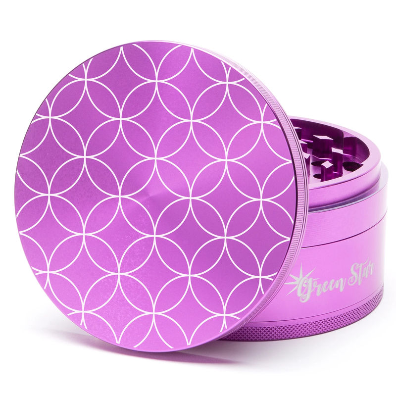 Green Star Novelty Large 4-Piece Grinder - Style:Circles - Color:Purple