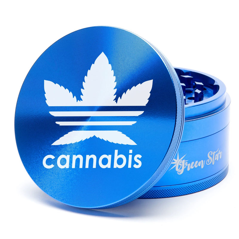 Green Star Novelty Large 4-Piece Grinder - Style:Cannabis - Color:Blue