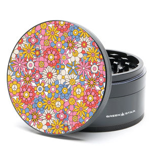 Green Star Novelty Large 4-Piece Grinder - Style:Flowers - Color:Black