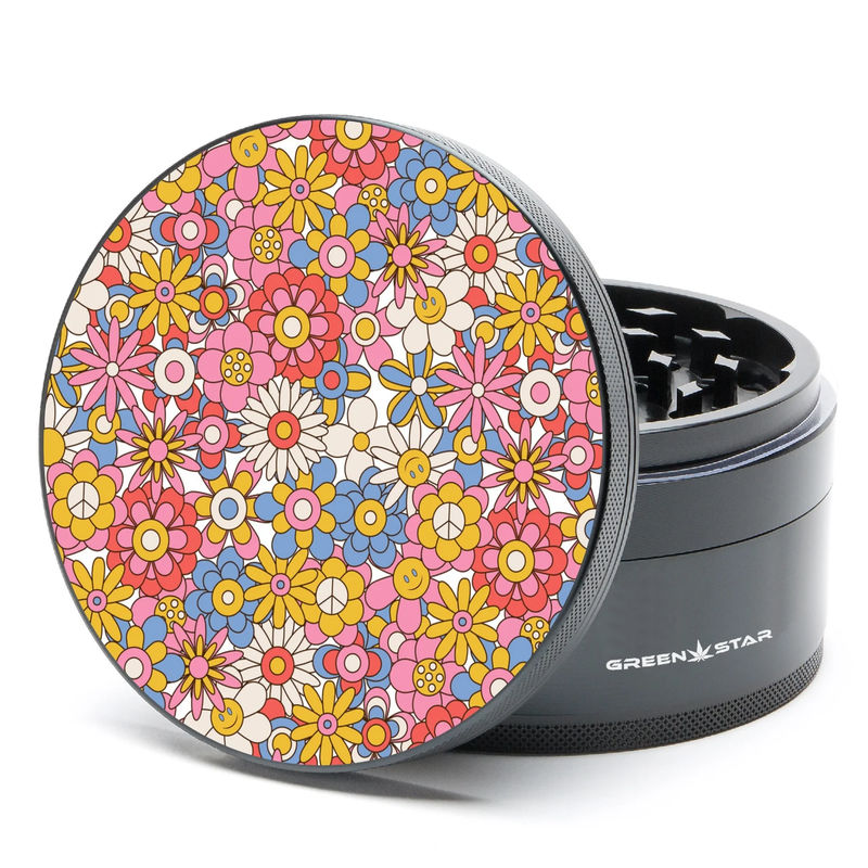 Green Star Novelty Large 4-Piece Grinder - Style:Flowers - Color:Black