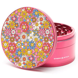 Green Star Novelty Large 4-Piece Grinder - Style:Flowers - Color:Red