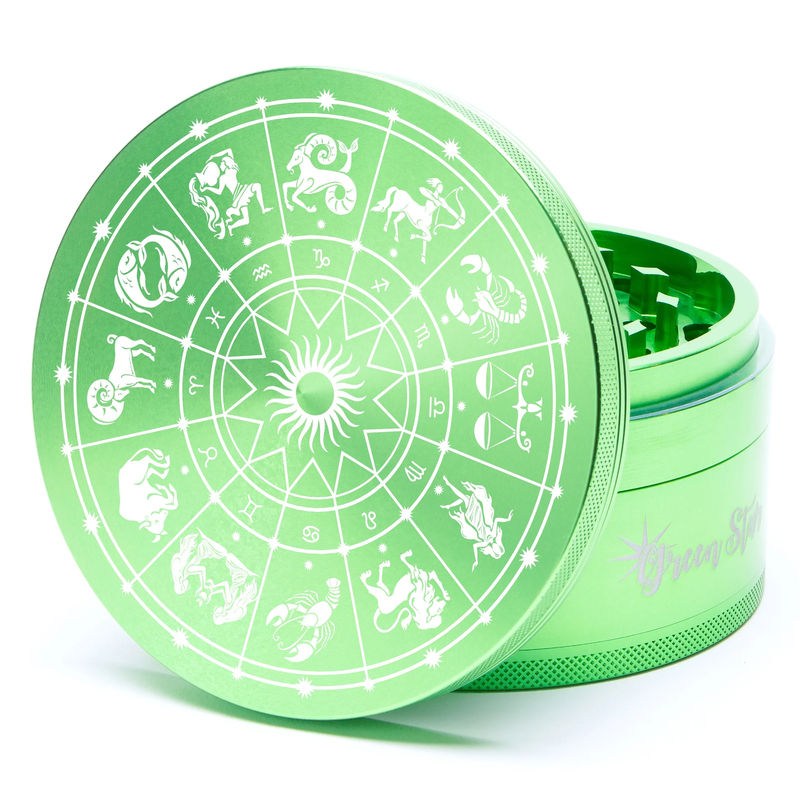 Green Star Novelty Large 4-Piece Grinder - Style:Horoscope - Color:Green