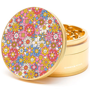 Green Star Novelty Large 4-Piece Grinder - Style:Flowers - Color:Gold