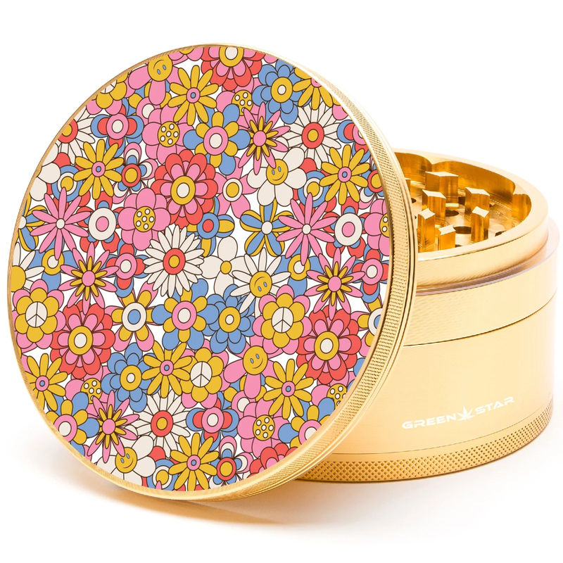 Green Star Novelty Large 4-Piece Grinder - Style:Flowers - Color:Gold