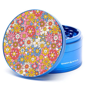 Green Star Novelty Large 4-Piece Grinder - Style:Flowers - Color:Blue
