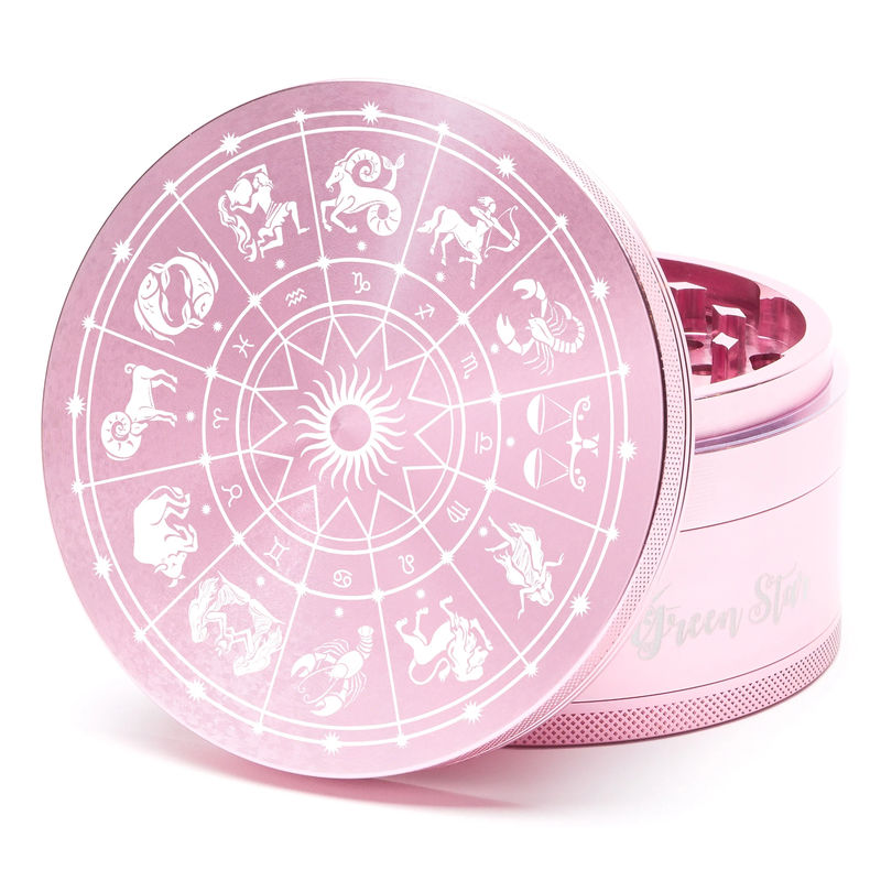 Green Star Novelty Large 4-Piece Grinder - Style:Horoscope - Color:Pink