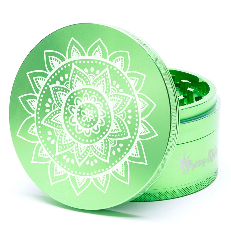 Green Star Novelty Large 4-Piece Grinder - Style:Mandala - Color:Green