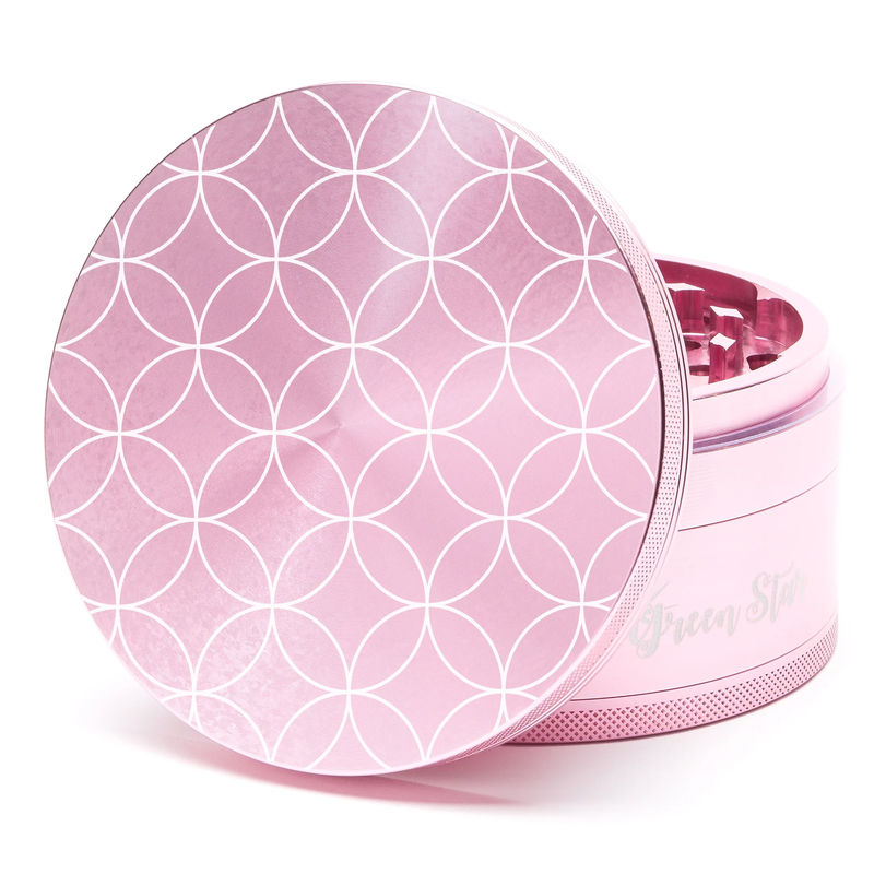 Green Star Novelty Large 4-Piece Grinder - Style:Circles - Color:Pink