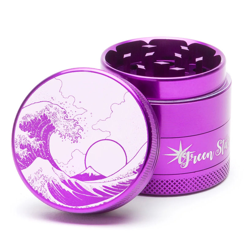 Green Star Scenic Small 4-Piece Grinder - Style:Wave - Color:Purple