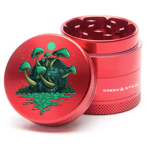 Green Star Scenic Small 4-Piece Grinder - Style:Skull Mushrooms - Color:Red