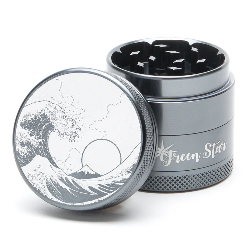 Green Star Scenic Small 4-Piece Grinder - Style:Wave - Color:Grey