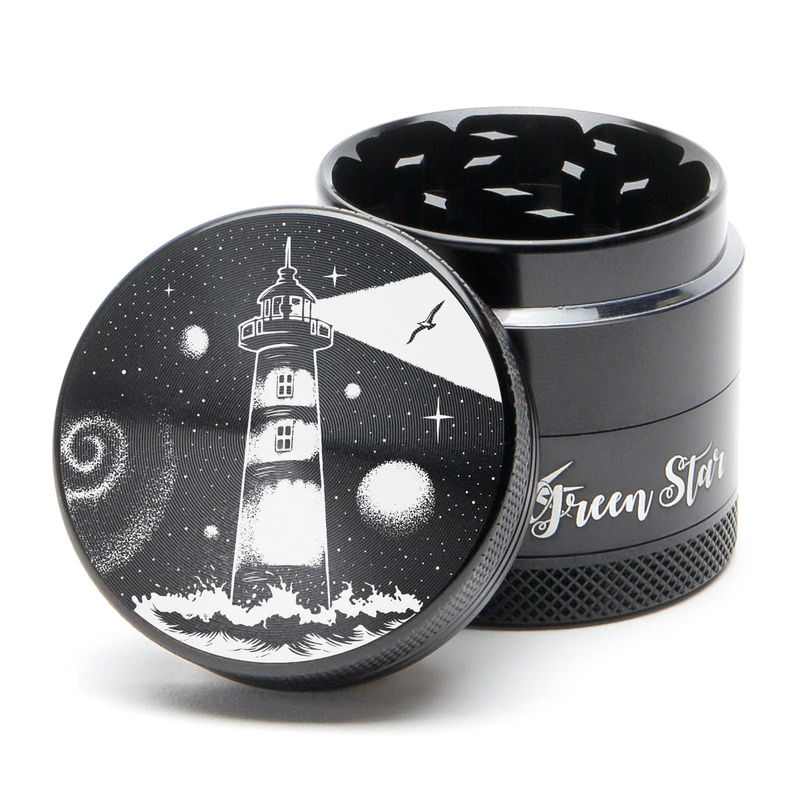 Green Star Scenic Small 4-Piece Grinder - Style:Lighthouse - Color:Black