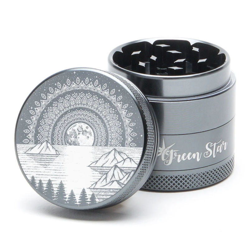 Green Star Scenic Small 4-Piece Grinder - Style:Mountain Mandala - Color:Grey