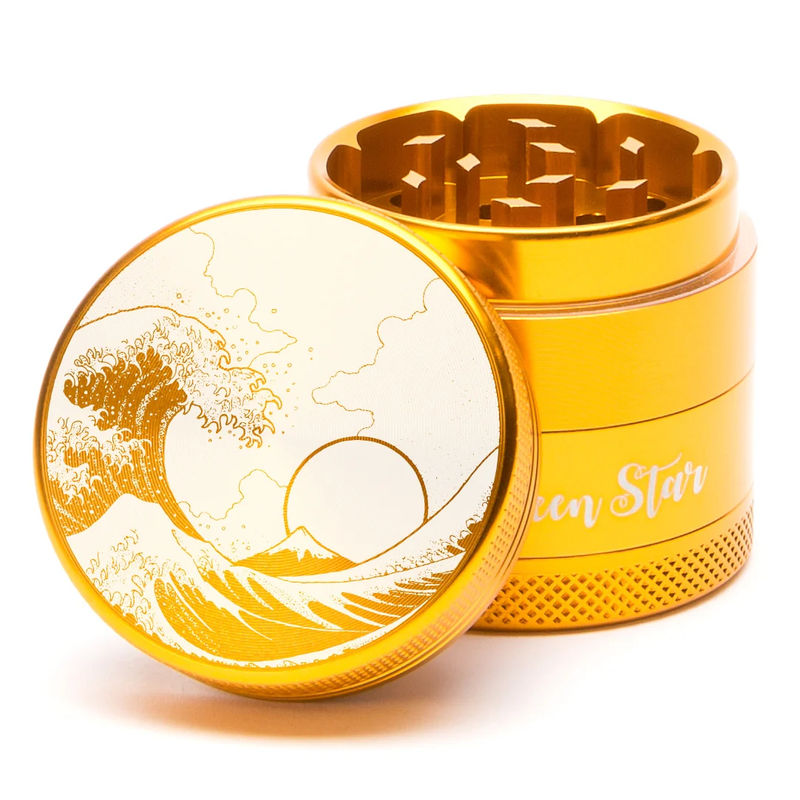 Green Star Scenic Small 4-Piece Grinder - Style:Wave - Color:Gold
