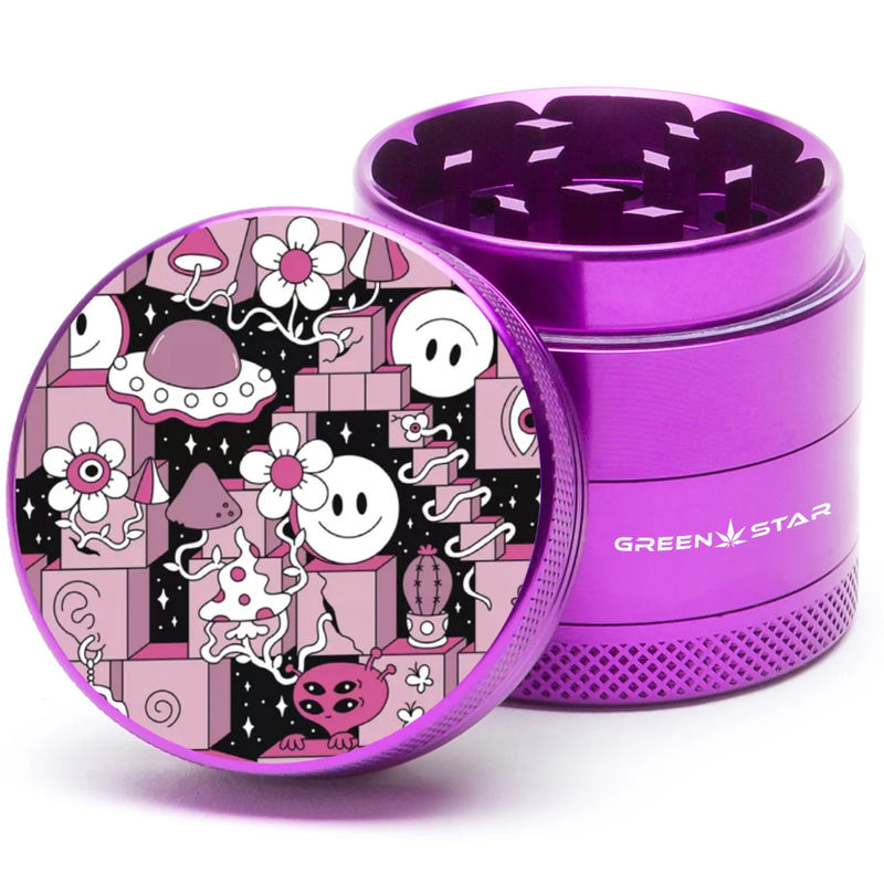 Green Star Scenic Small 4-Piece Grinder - Style:Block Trip - Color:Purple