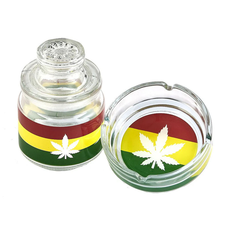 Roast & Toast Ashtray & Stash Jar Set - Design:Rasta Leaf
