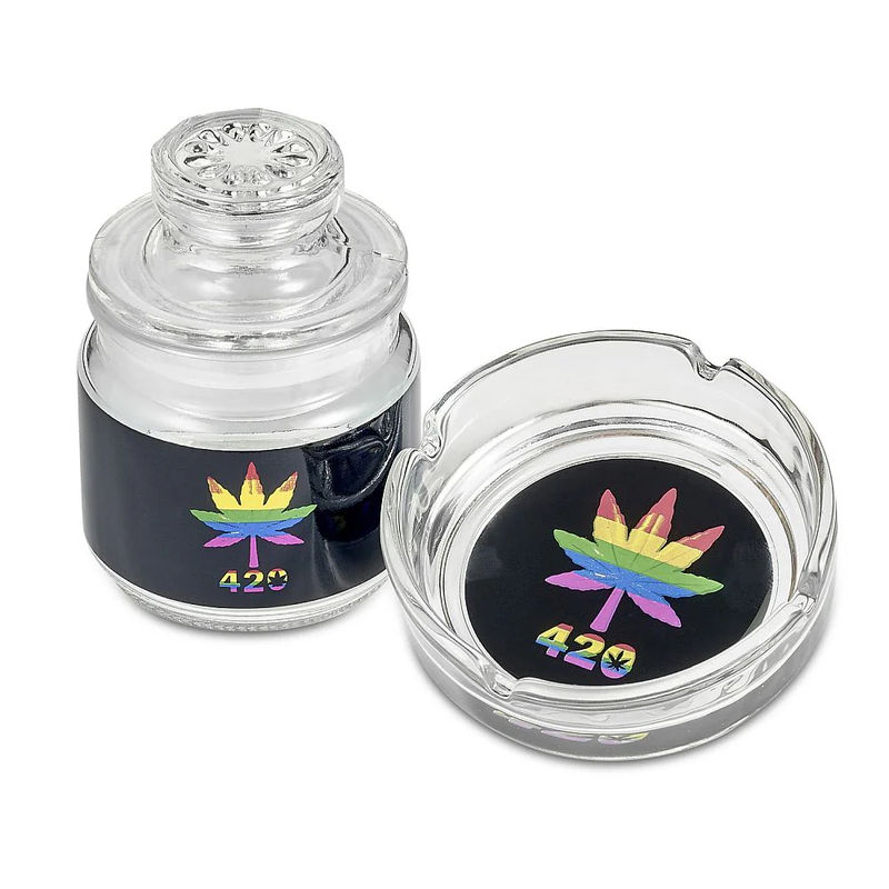 Roast & Toast Ashtray & Stash Jar Set - Design:Rainbow Leaf