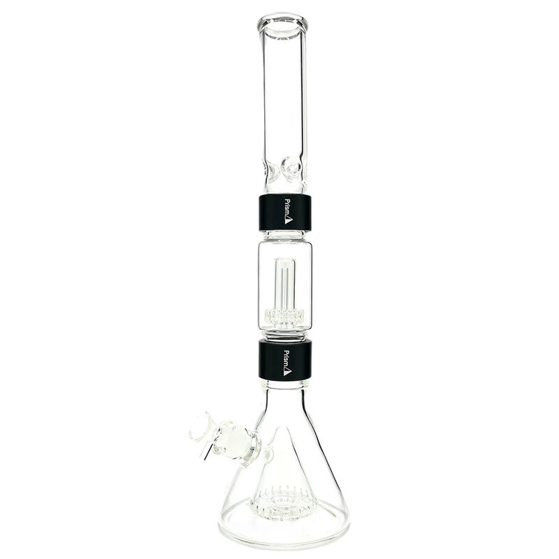 Prism Pipes Pyramid Perc Beaker Bong - Style:Showerhead Perc (20" inches) - Color:Clear & Black