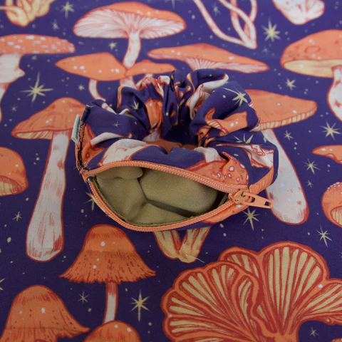 Blue Fiesta Mushroom Stash Pocket Hair Scrunchie