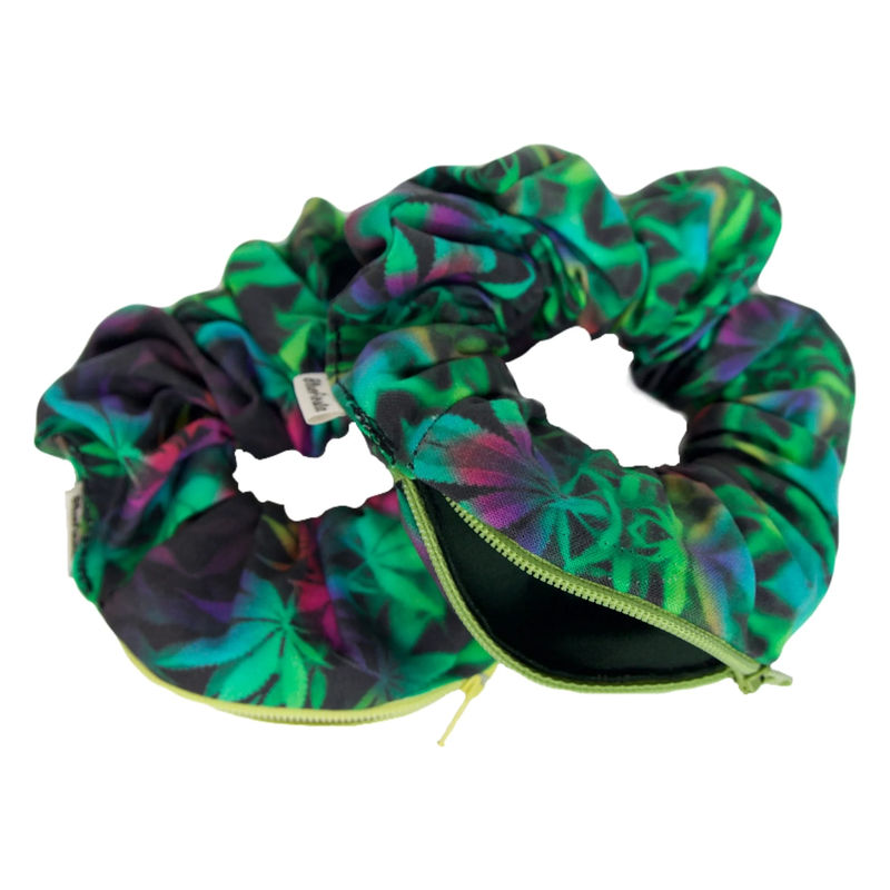 Blue Fiesta “Psychedelic Weed Leaf” Stash Pocket Scrunchie