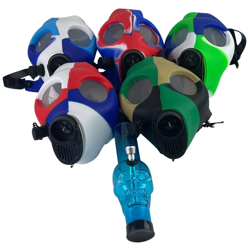 CaliConnected Silicone Gas Mask Bong - Color:Red & Blue