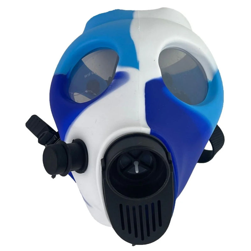 CaliConnected Silicone Gas Mask Bong - Color:Blue & White